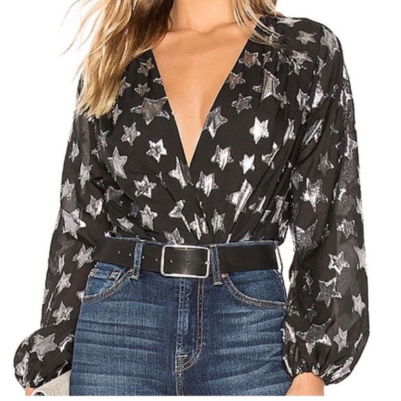 Lovers + Friends metallic star black bodysuit size XS - Picture 1 of 11